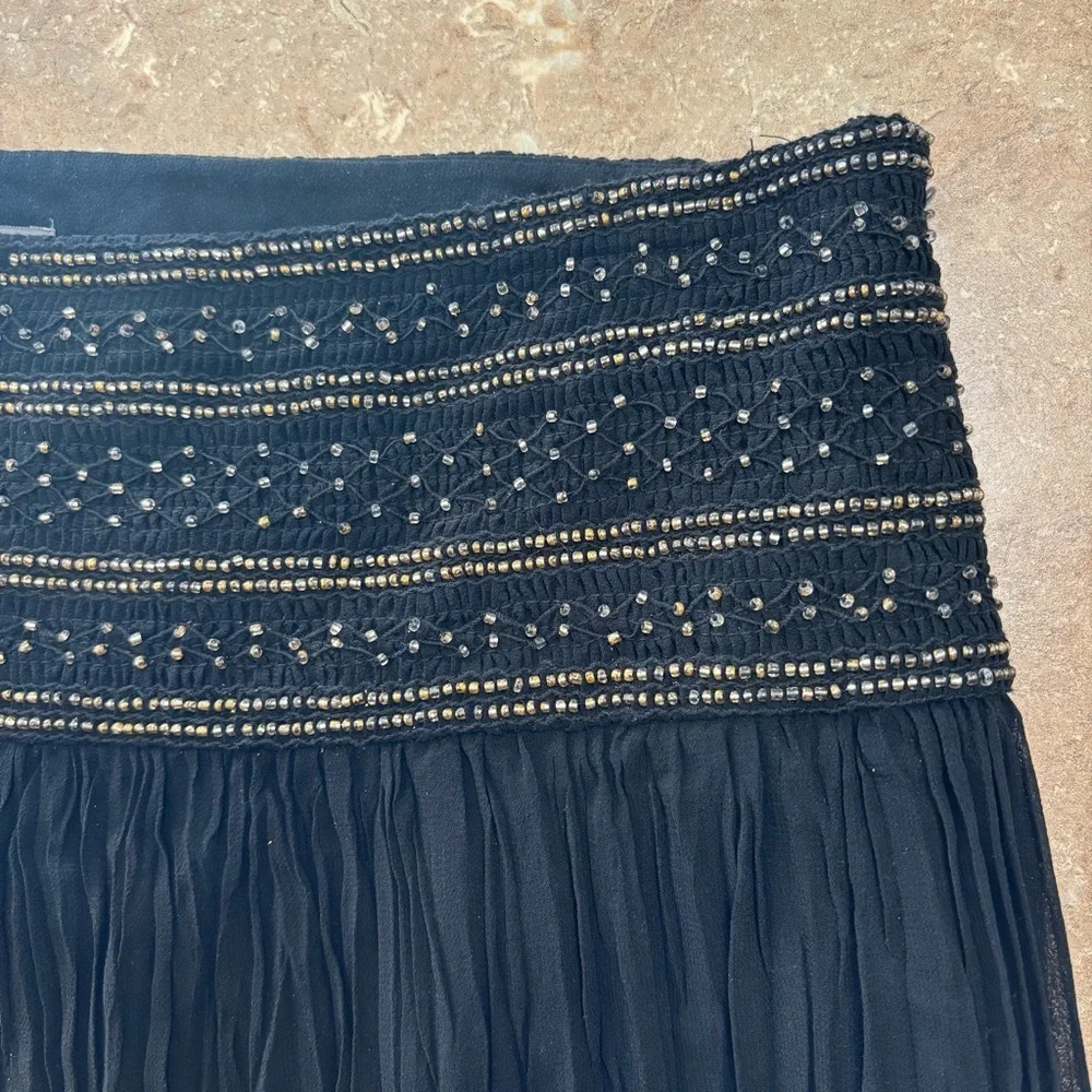 Ann Taylor 100% Black Beaded A-Line Midi Skirt Size 8